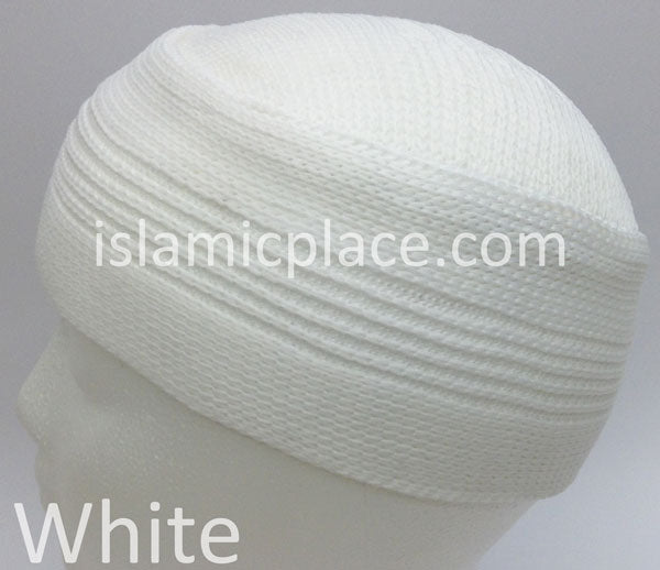 White - Elastic Knitted Indonesian Solid Kufi (original style)
