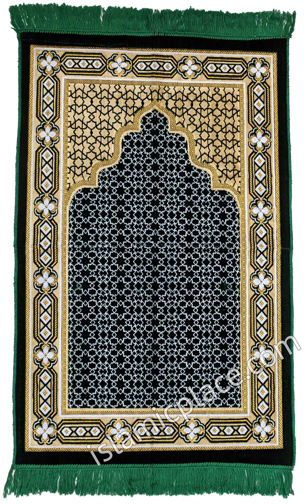 Green and Tan Prayer Rug with Grill Mihrab