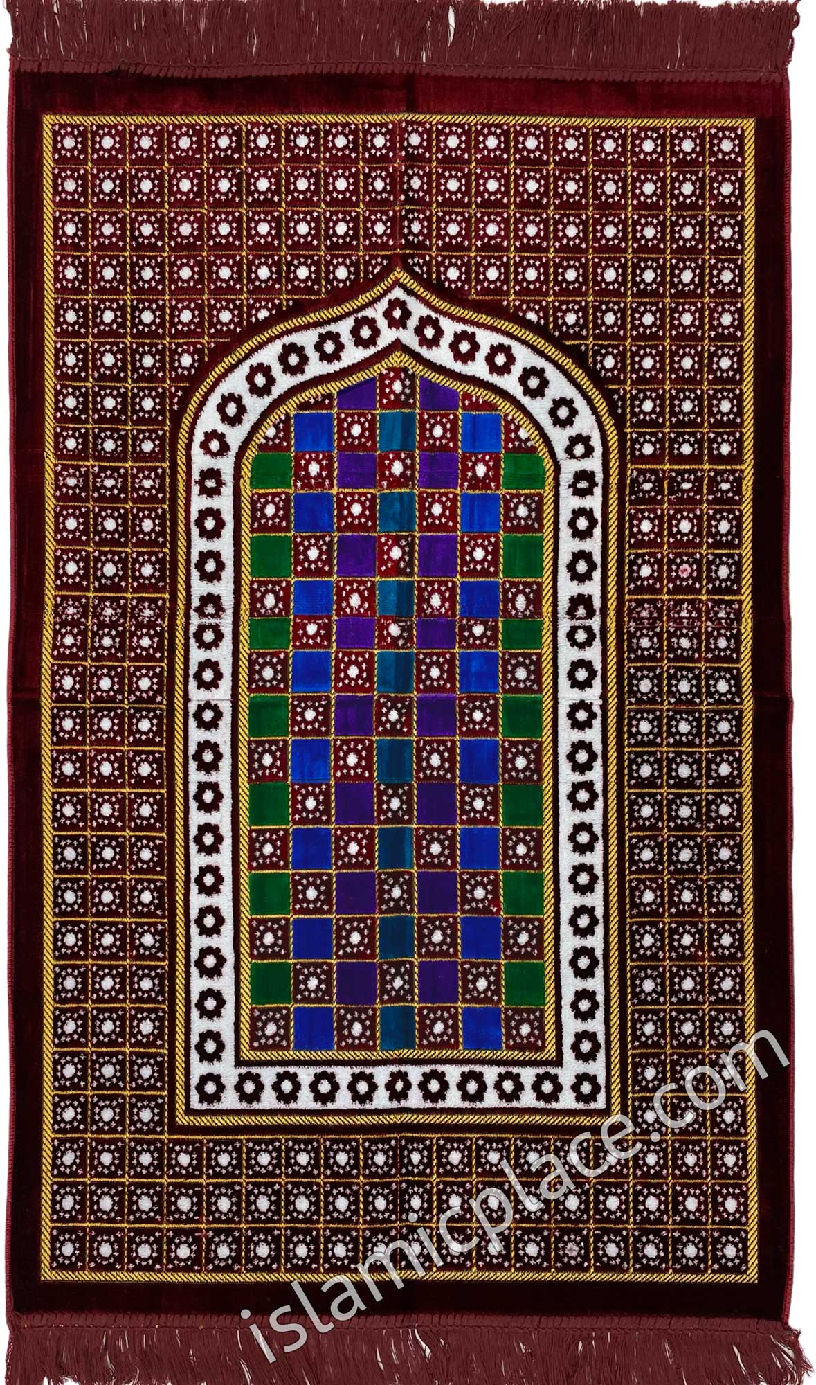 Burgundy Prayer with Stain Glass Mihrab