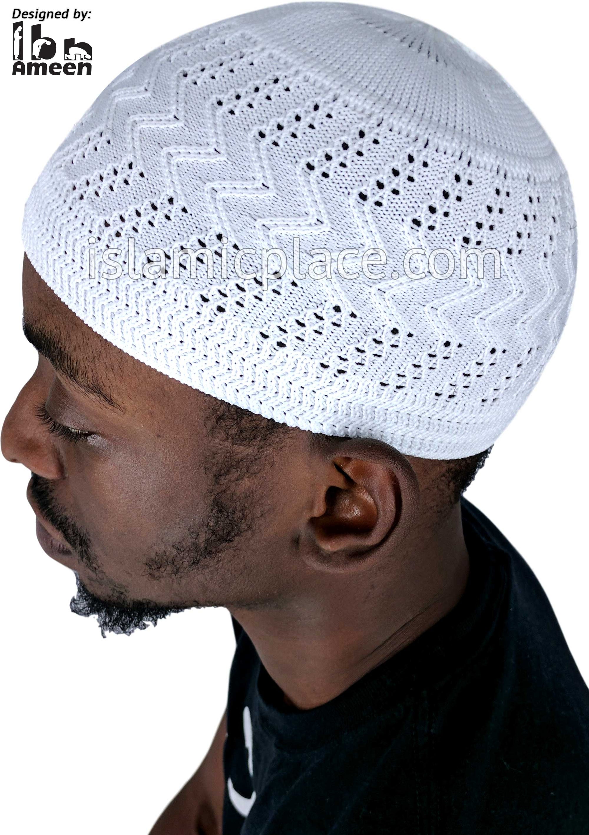 White - Elastic Knitted Anas Designer Kufi