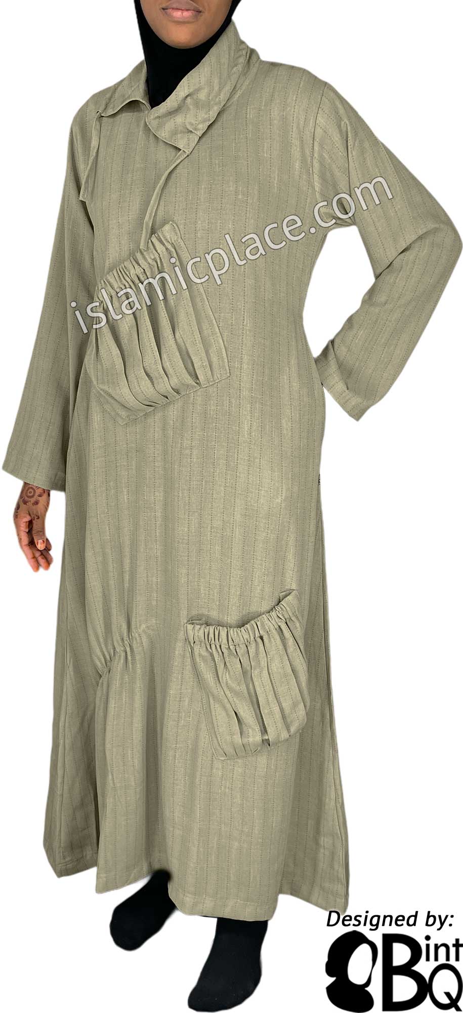 Oatmeal - Farah Big Pockets Style Abaya by BintQ - BQ159