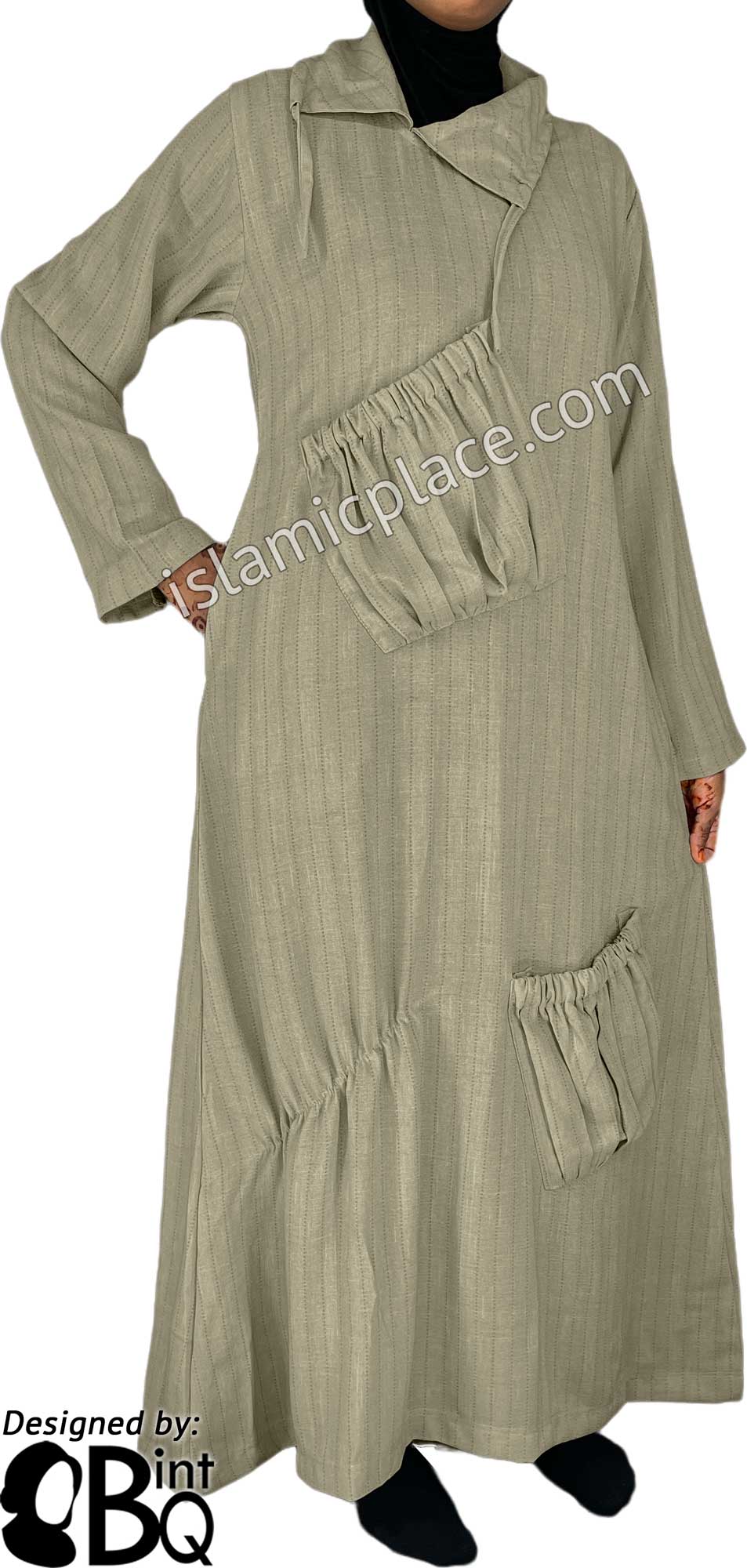 Oatmeal - Farah Big Pockets Style Abaya by BintQ - BQ159