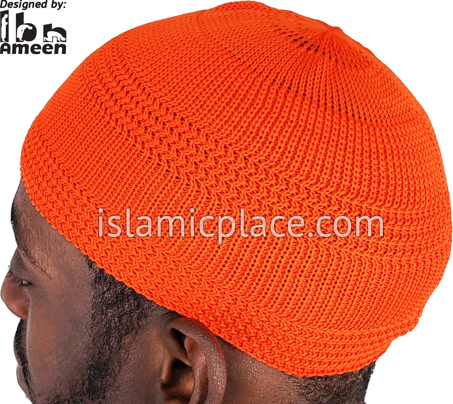 Orange - Elastic Knitted Plain Simple Kufi