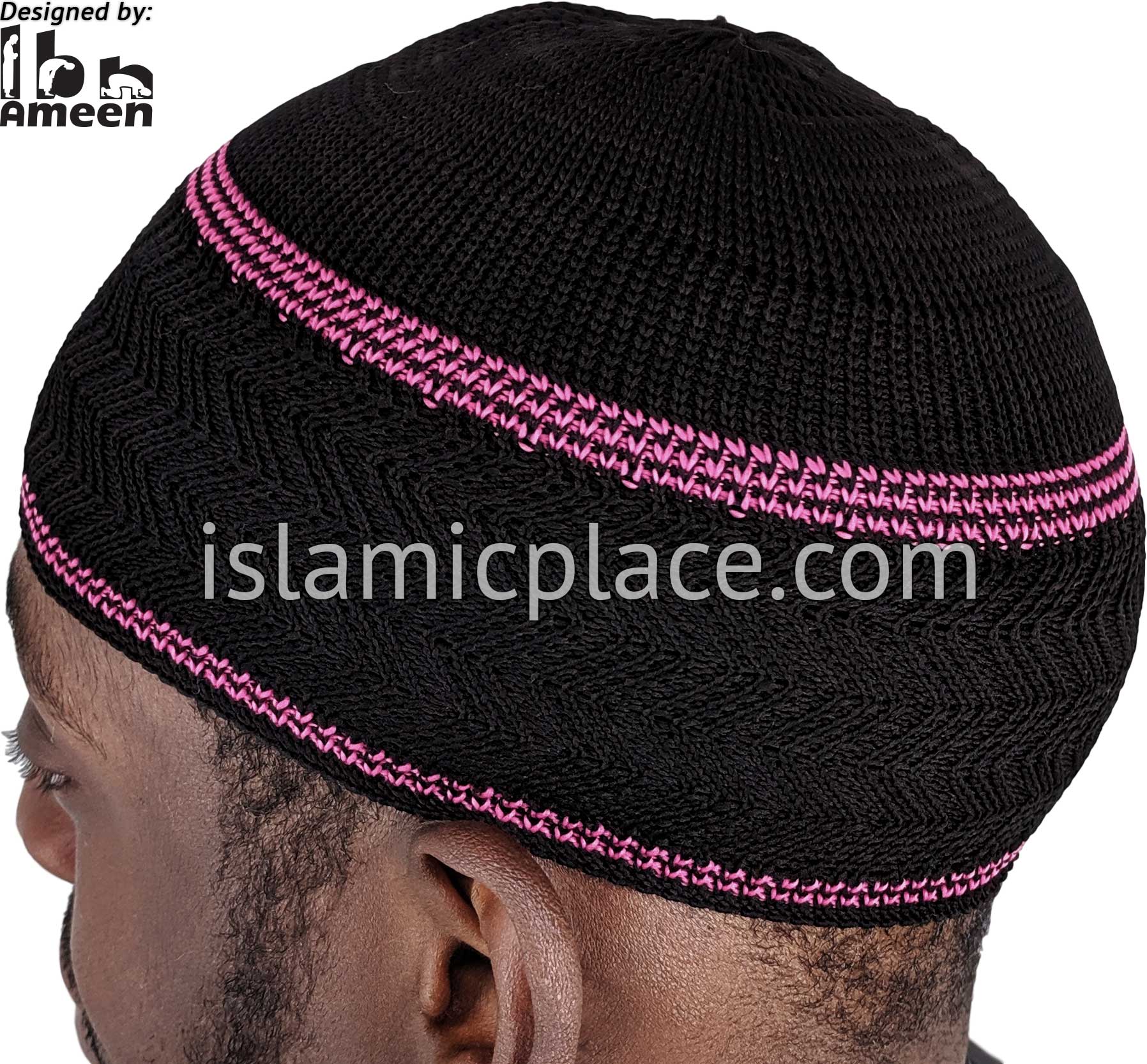 Black & Pink - Elastic Knitted Ghani Designer Kufi