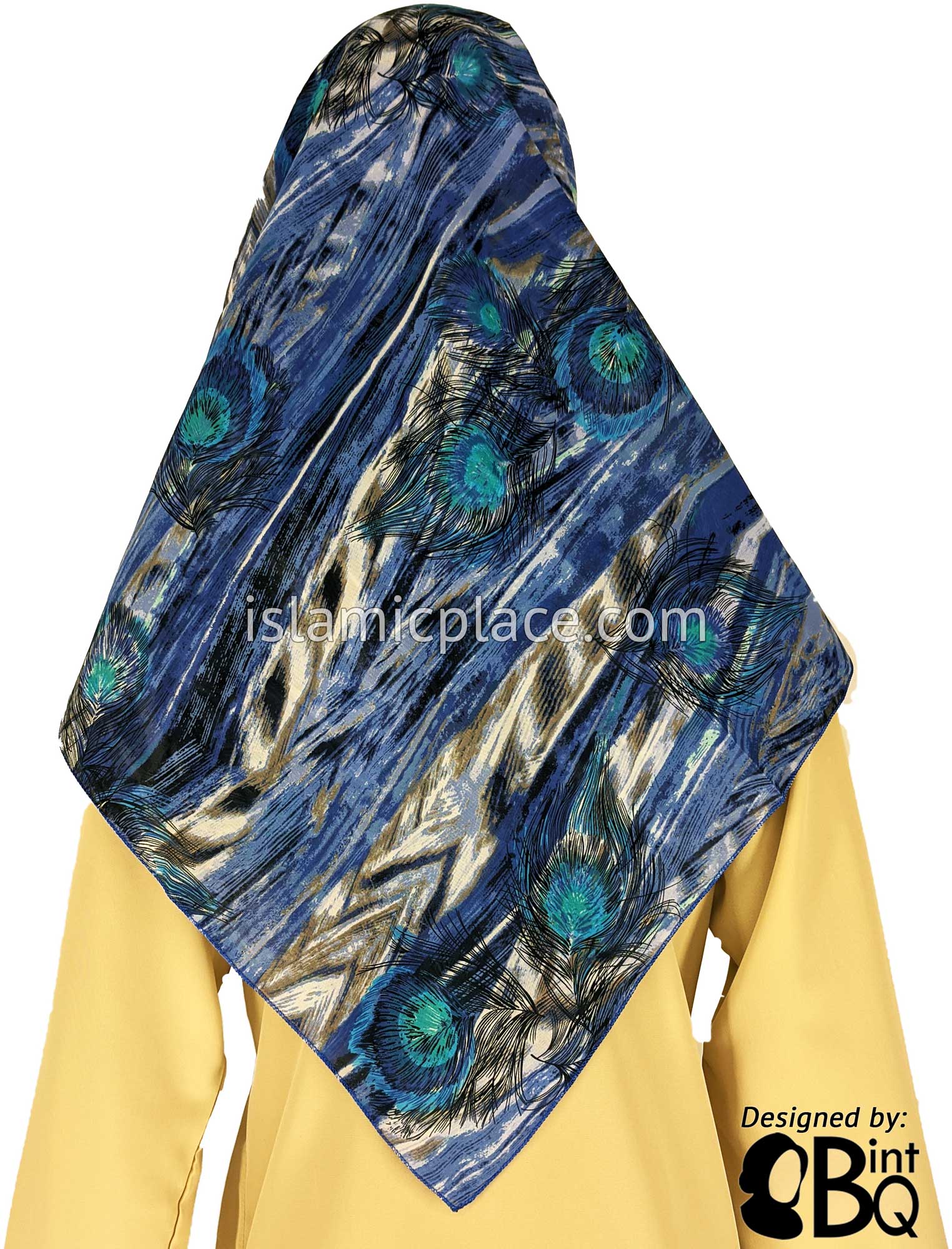 Blue and Turquoise Peacock Feathers in the Wind - 45" Square Printed Khimar