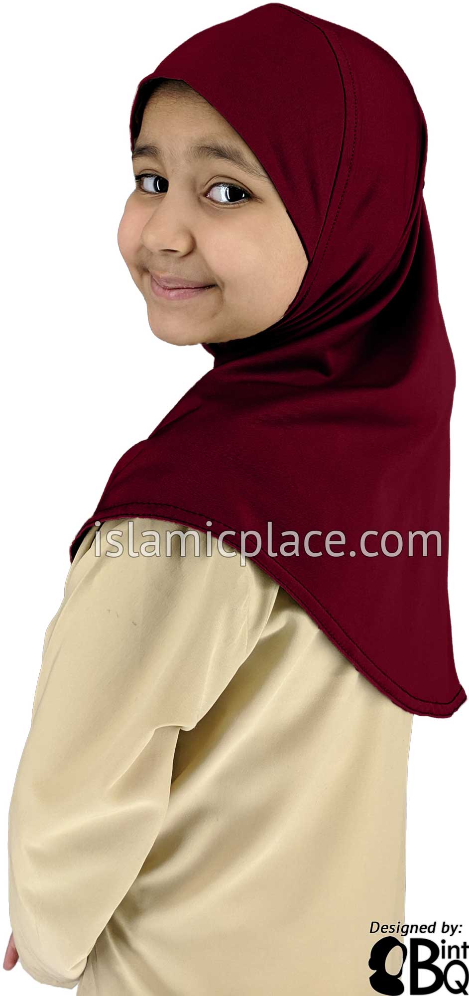 Burgundy - Luxurious Lycra Hijab Al-Amira - Girl size (1-piece)