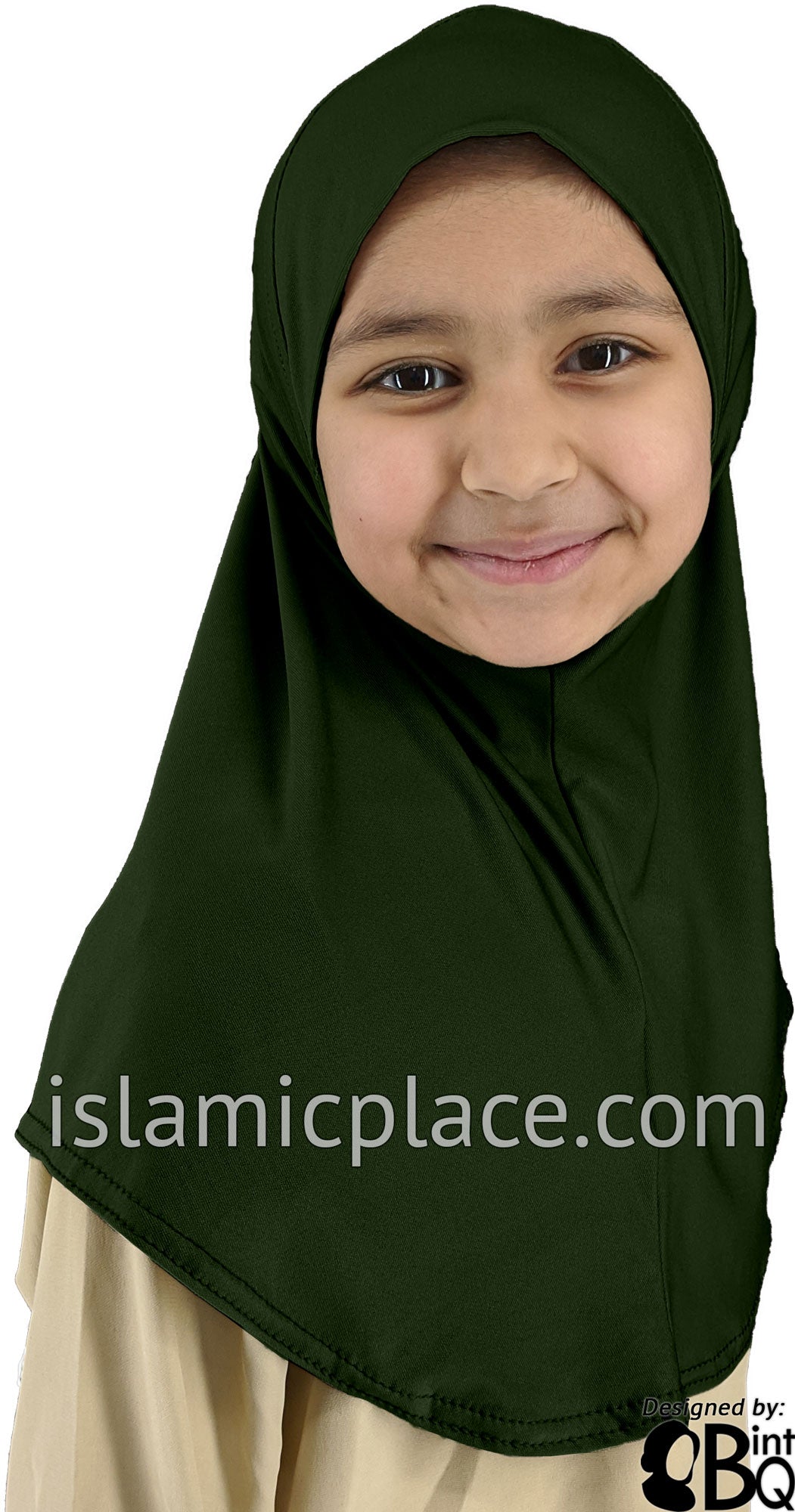 Dark Olive - Luxurious Lycra Hijab Al-Amira - Girl size 1-piece style