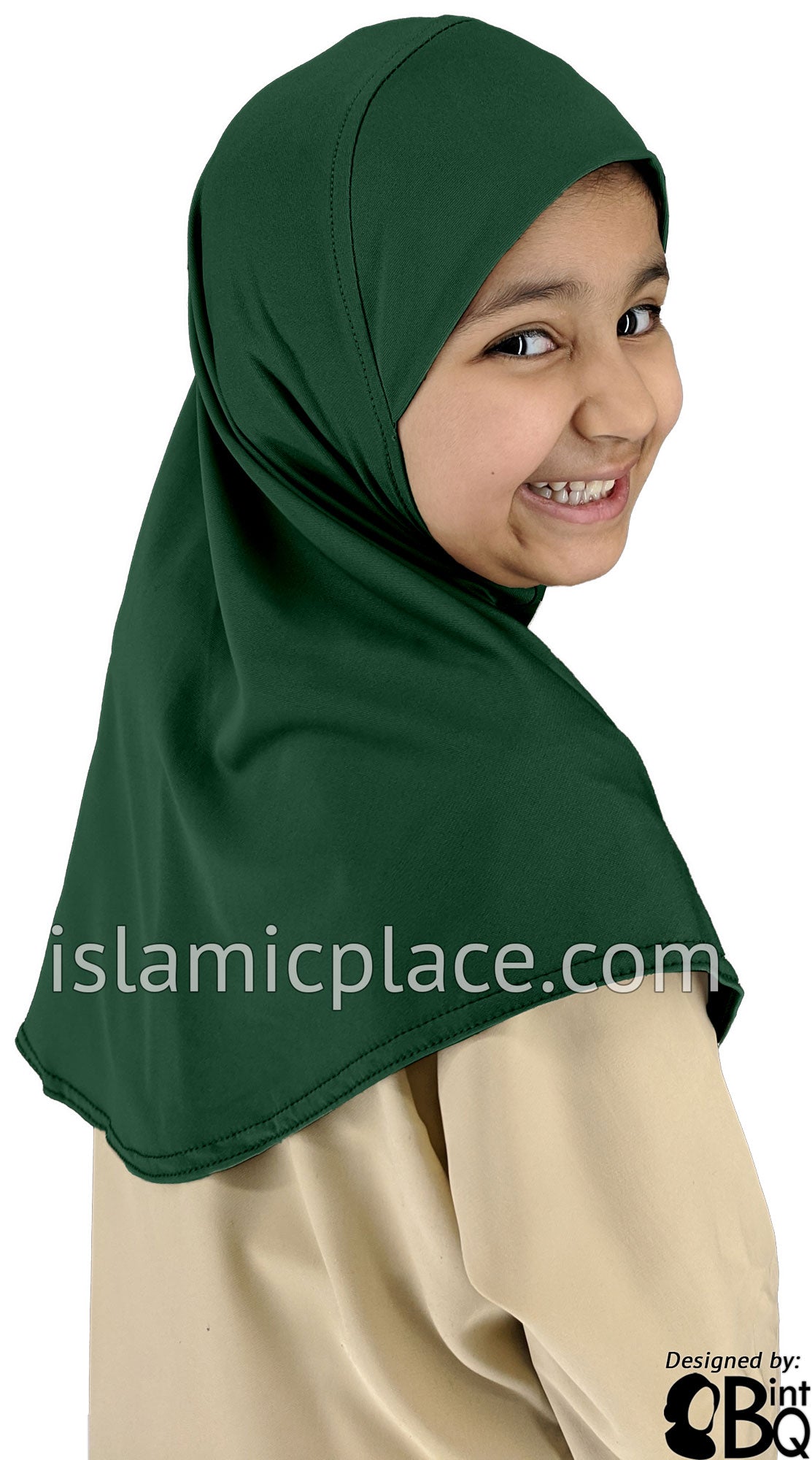 Hunter Green - Luxurious Lycra Hijab Al-Amira - Girl size 1-piece style