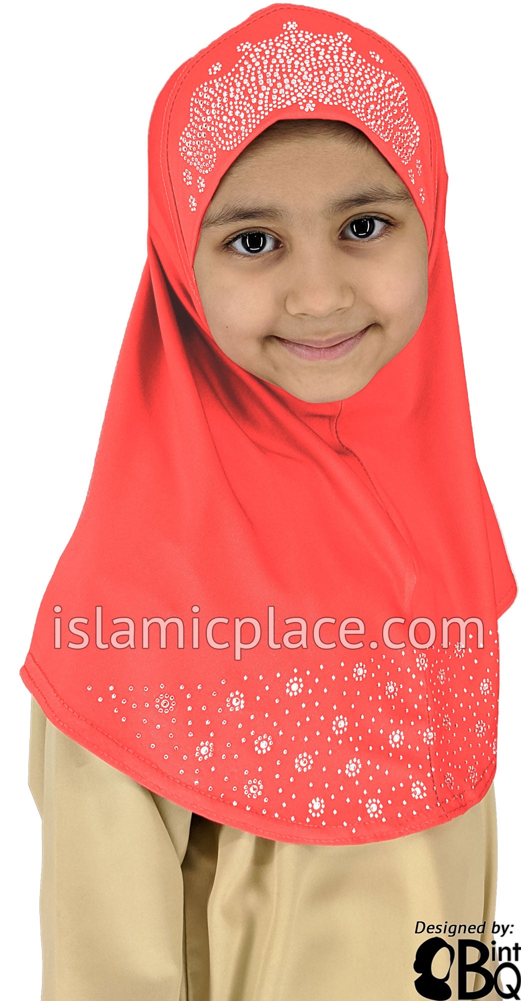 Neon Pink - Luxurious Lycra Hijab Al-Amira with Silver Rhinestones - Girl size (1-piece)