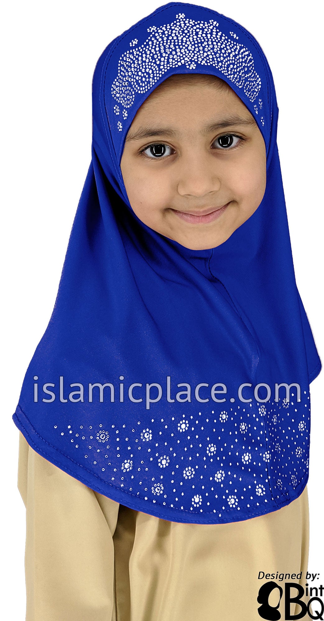Cobalt Blue - Luxurious Lycra Hijab Al-Amira with Silver Rhinestones - Girl size (1-piece)