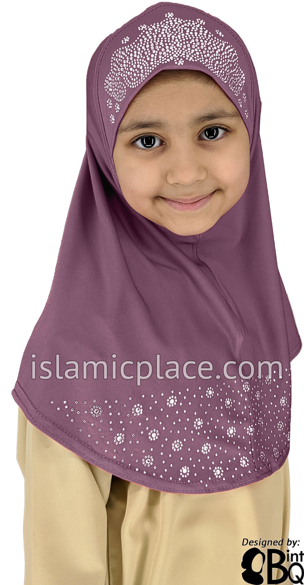 Light Plum - Luxurious Lycra Hijab Al-Amira with Silver Rhinestones - Girl size (1-piece)