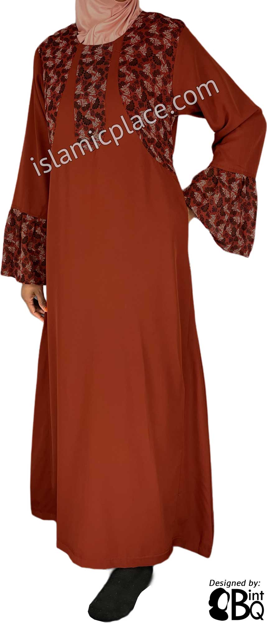 Rust - Zanoobia Stylish Abaya with Print Accenting by BintQ - S14
