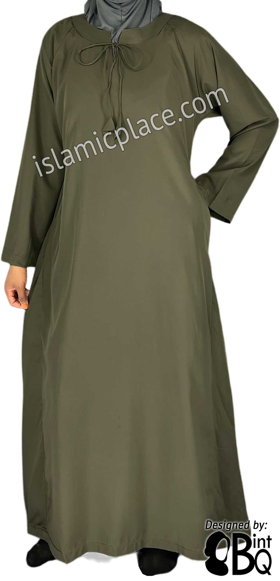 Dark Olive Green - Sadia Stylish Abaya with Neckline String by BintQ - S16