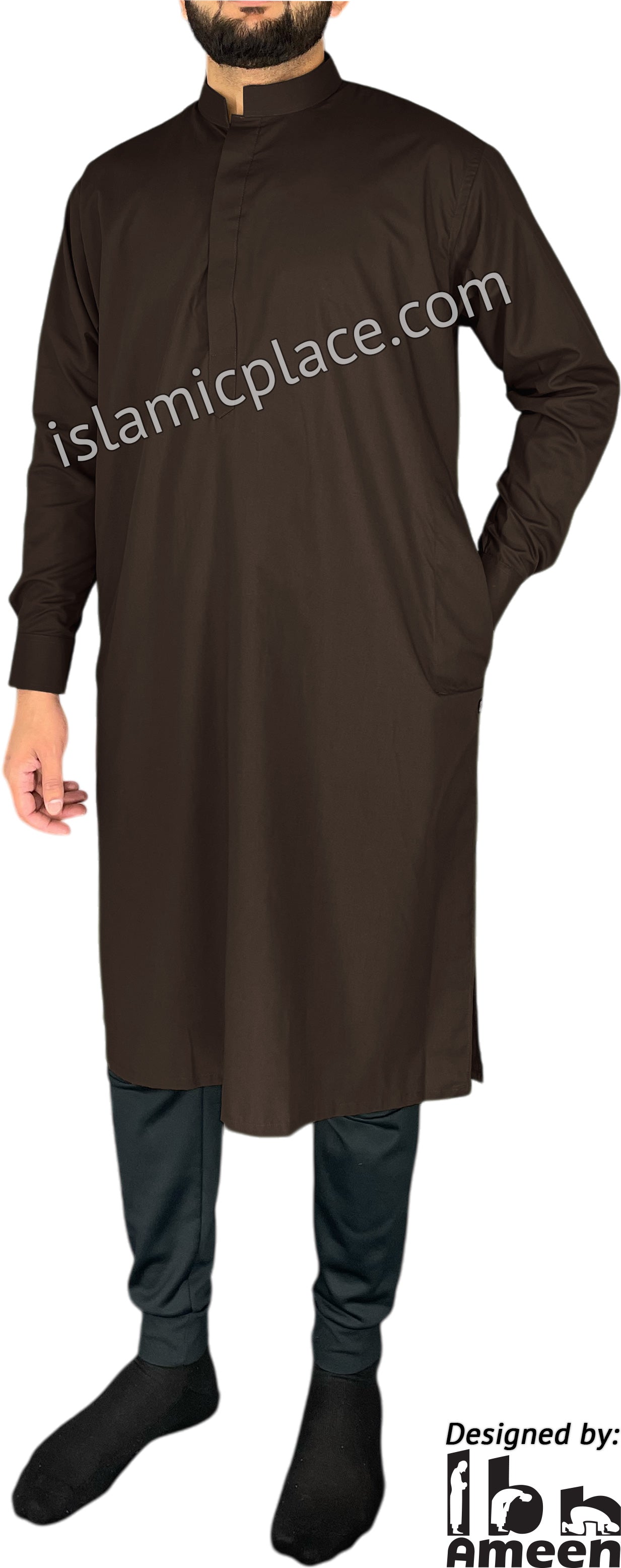 Brown - Men Saudi Ad-Daffah Plain Kameez by Ibn Ameen