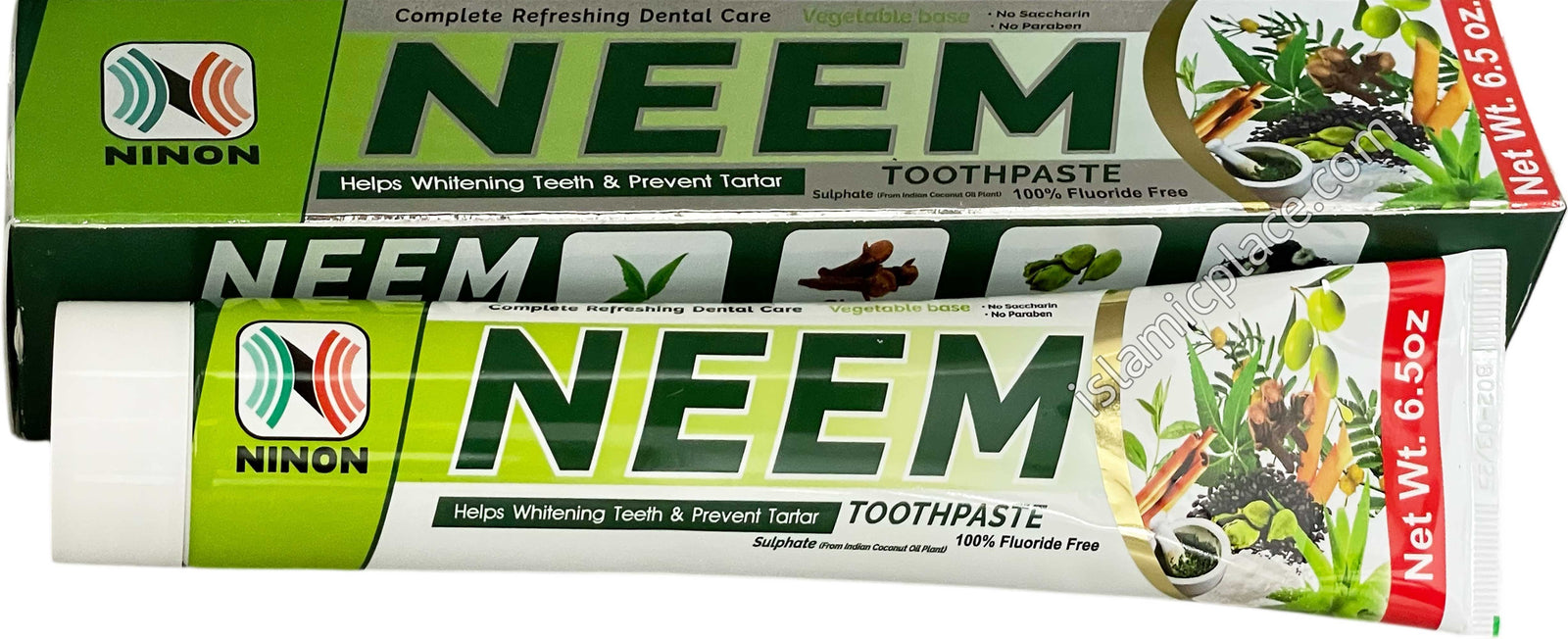 Neem Toothpaste - 10 in 1 (Neem, Clove, Cardamom, Black Seed, Aloe Vera, Tea Tree Oil, Olive Oil, Babool, Miswak, Cinnamon) 6.5 oz - Ninon