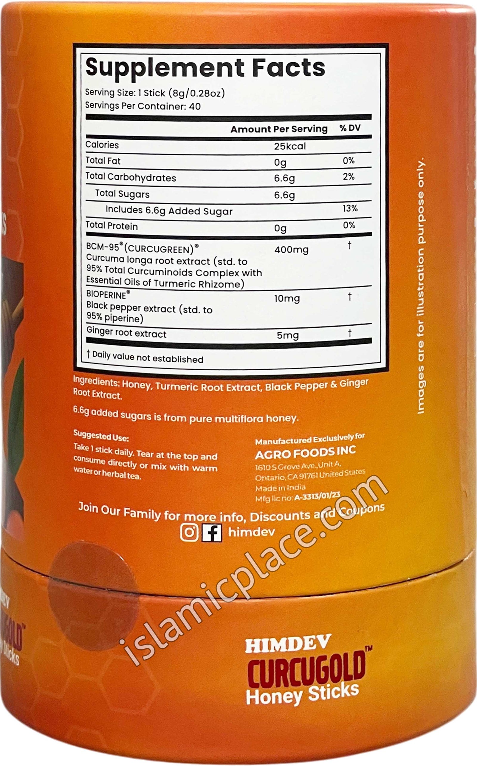 Curcugold Turmeric Honey Sticks with Termeric Curcumin BCM-95 Extract + Bioperine - 40 Sticks