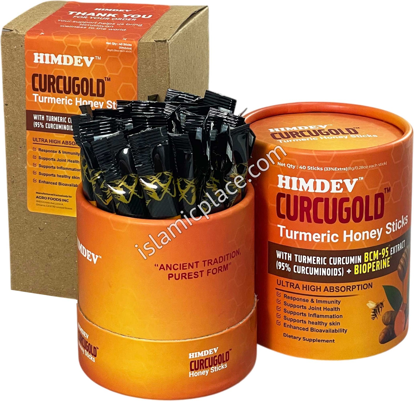 Curcugold Turmeric Honey Sticks with Termeric Curcumin BCM-95 Extract + Bioperine - 40 Sticks