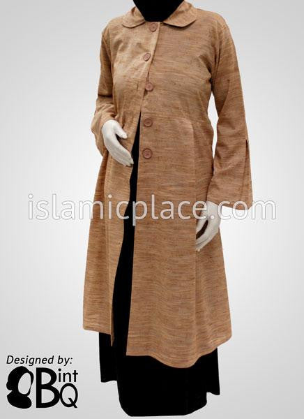 Muted Rust Tweed Pleated Coat with Round Collar - BQ141