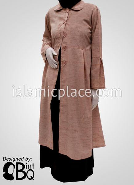Tea Pink Tweed Pleated Coat with Round Collar - BQ141