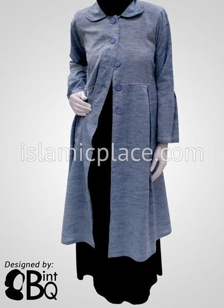 Sky Blue and Navy Tweed Pleated Coat with Round Collar - BQ141