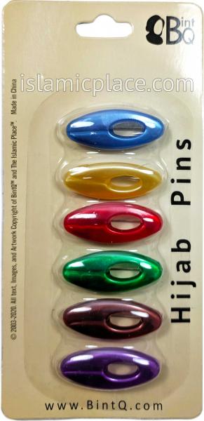 Vibrant Multi-colored - Classic Khimar-Hijab Pin Pack with Oval (Pack of 6 Pins)
