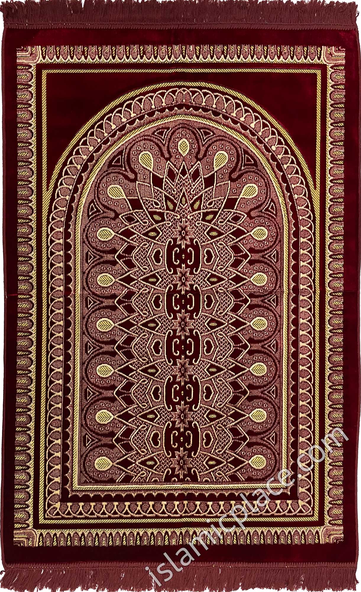 Burgundy and Gold Prayer Rug With Mesmerizing Mihrab (Big & Tall size)