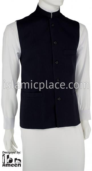 Navy Blue - Shaykh Pinstripe Waistcoat Vest by Ibn Ameen
