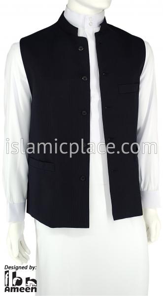 Navy Blue - Shaykh Pinstripe Waistcoat Vest by Ibn Ameen