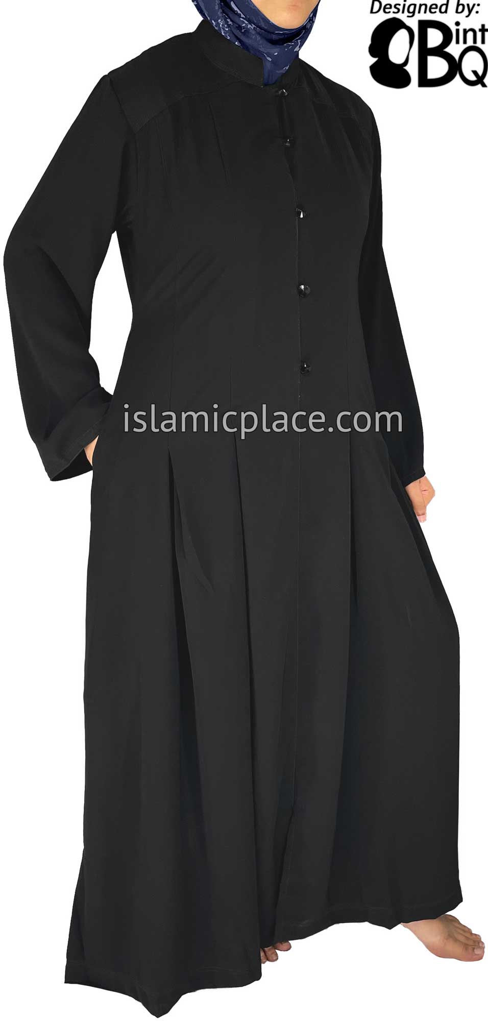 Black - Nasirah Line of Buttons Style Abaya by BintQ - BQ282