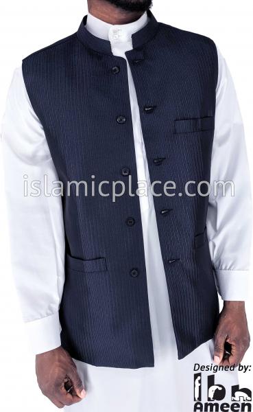 Navy Blue - Jalil Chalk Stripe Waistcoat Vest by Ibn Ameen