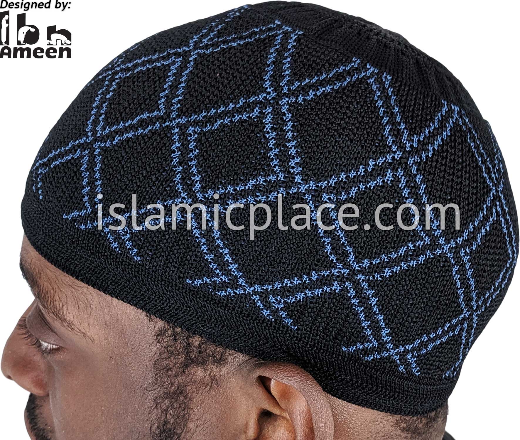 Black and Denim Blue - Elastic Knitted Waheed Designer Kufi