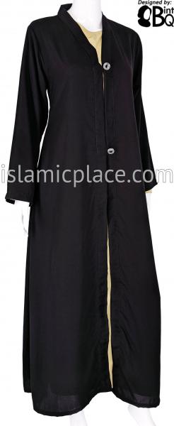 Black - Umayya Open Abaya with Intricate Buttons by BintQ - BQ316