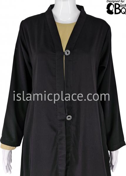 Black - Umayya Open Abaya with Intricate Buttons by BintQ - BQ316