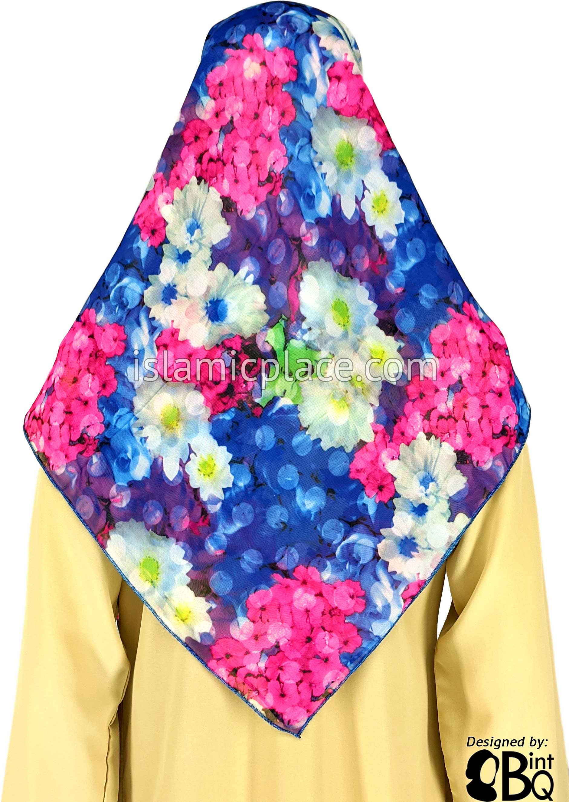 Fuchsia, Blue, Purple, Green And White Bouquet - 45" Square Printed Khimar