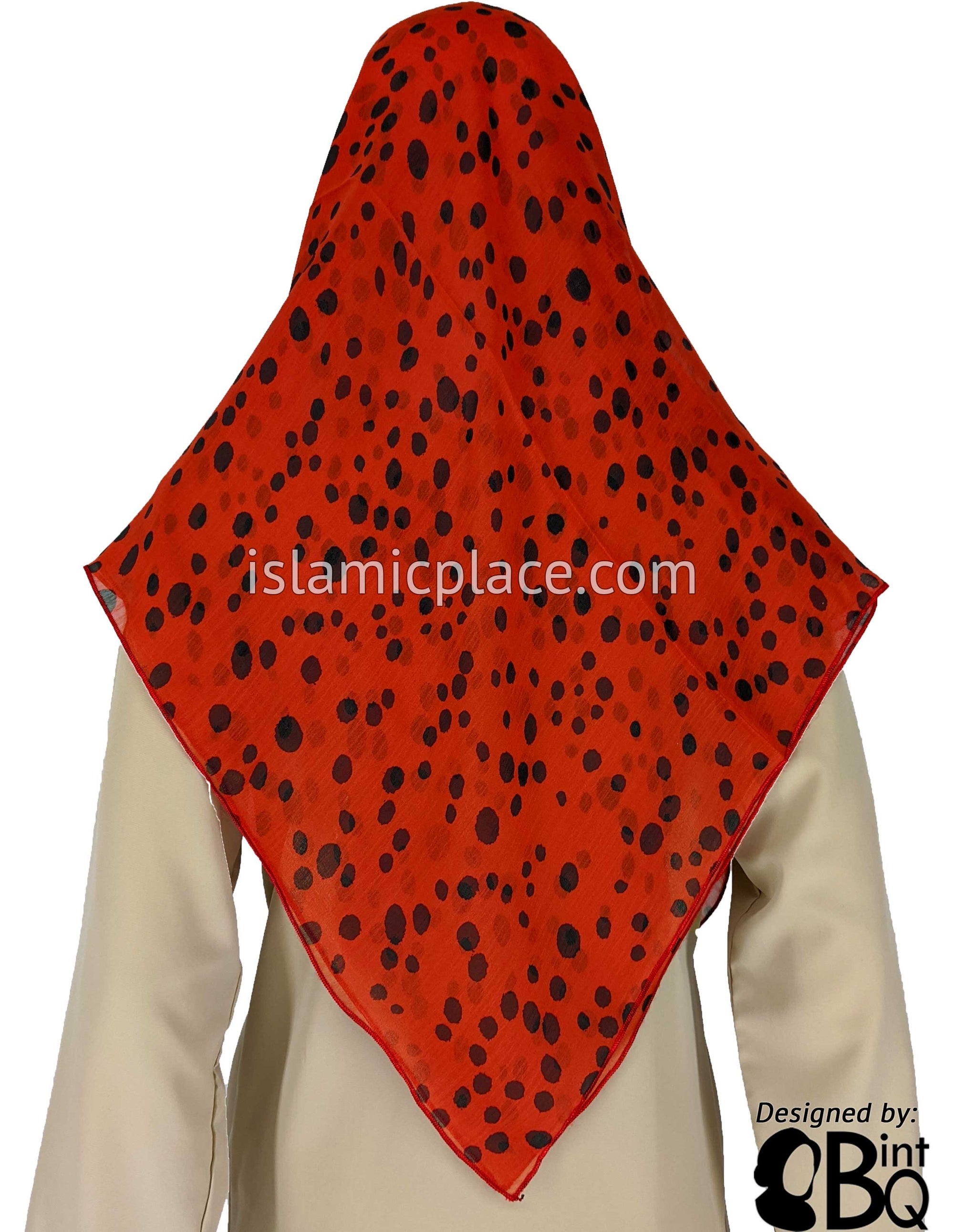 Crimson Red with Black Spots Inspired by Cheetah Print - 45" Square Printed Khimar