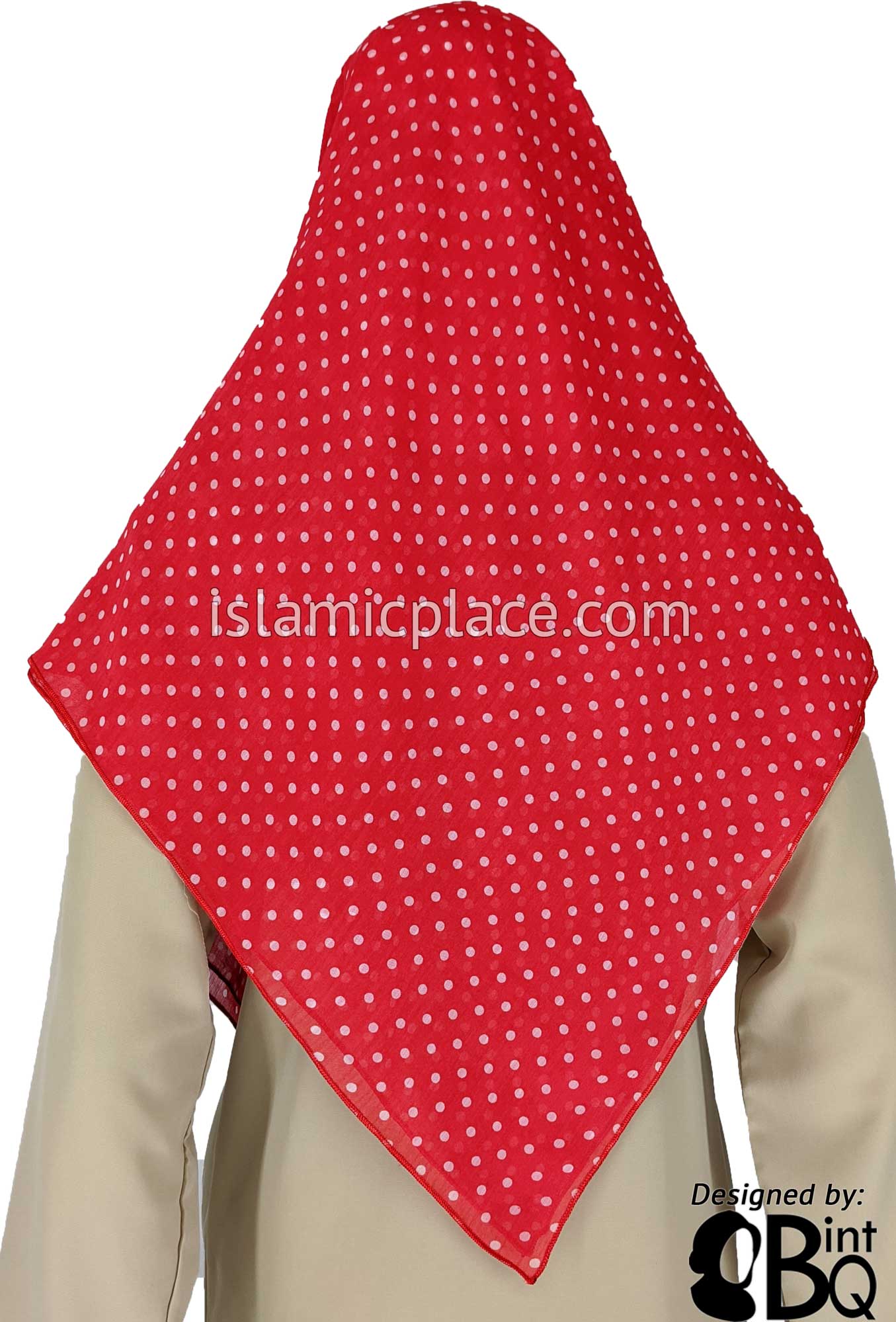 Blush Berry Pink with Small White Polka Dots - 45" Square Printed Khimar