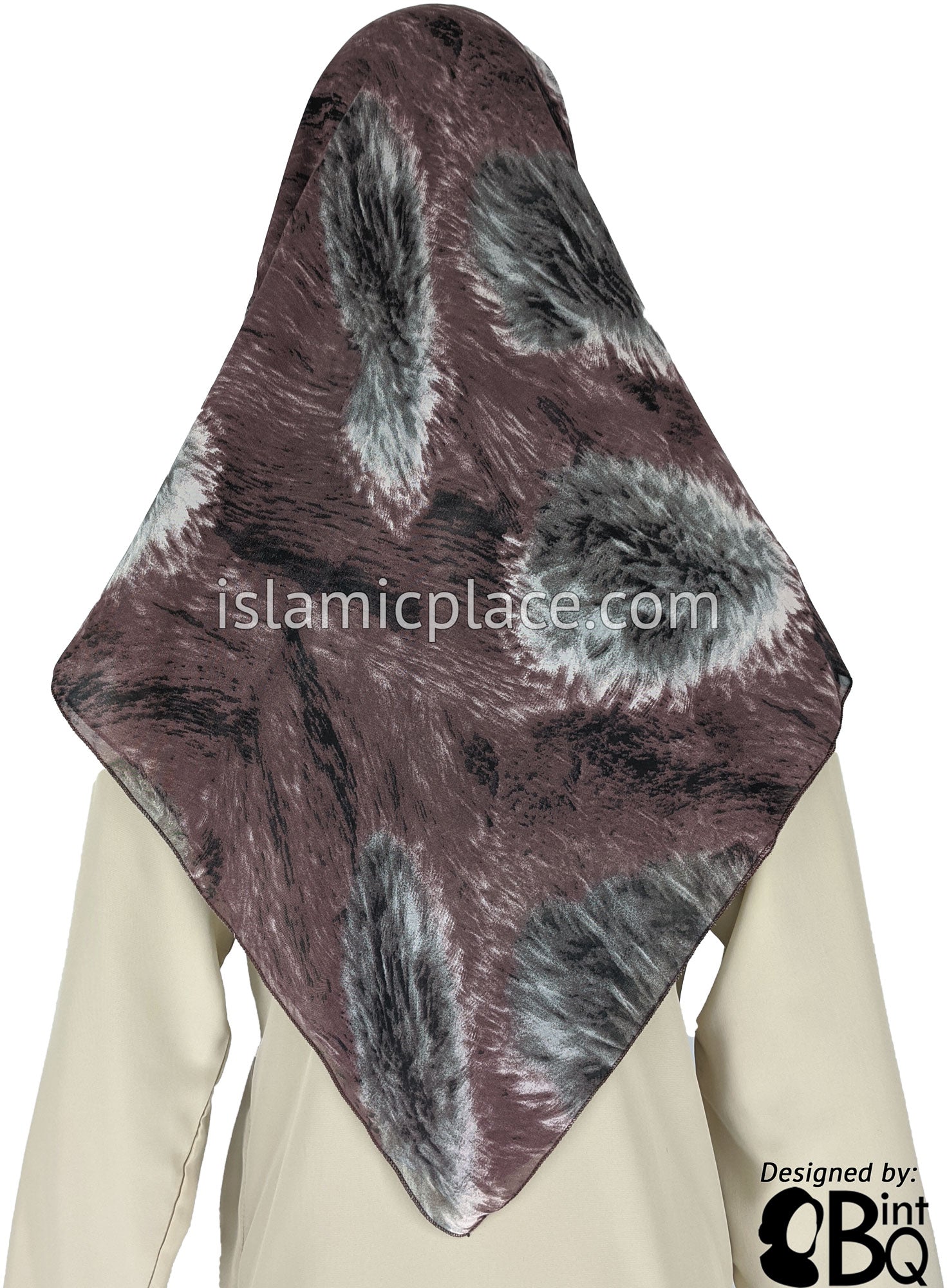 Taupe Mauve with Black and Gray Feathers - 45" Square Printed Khimar