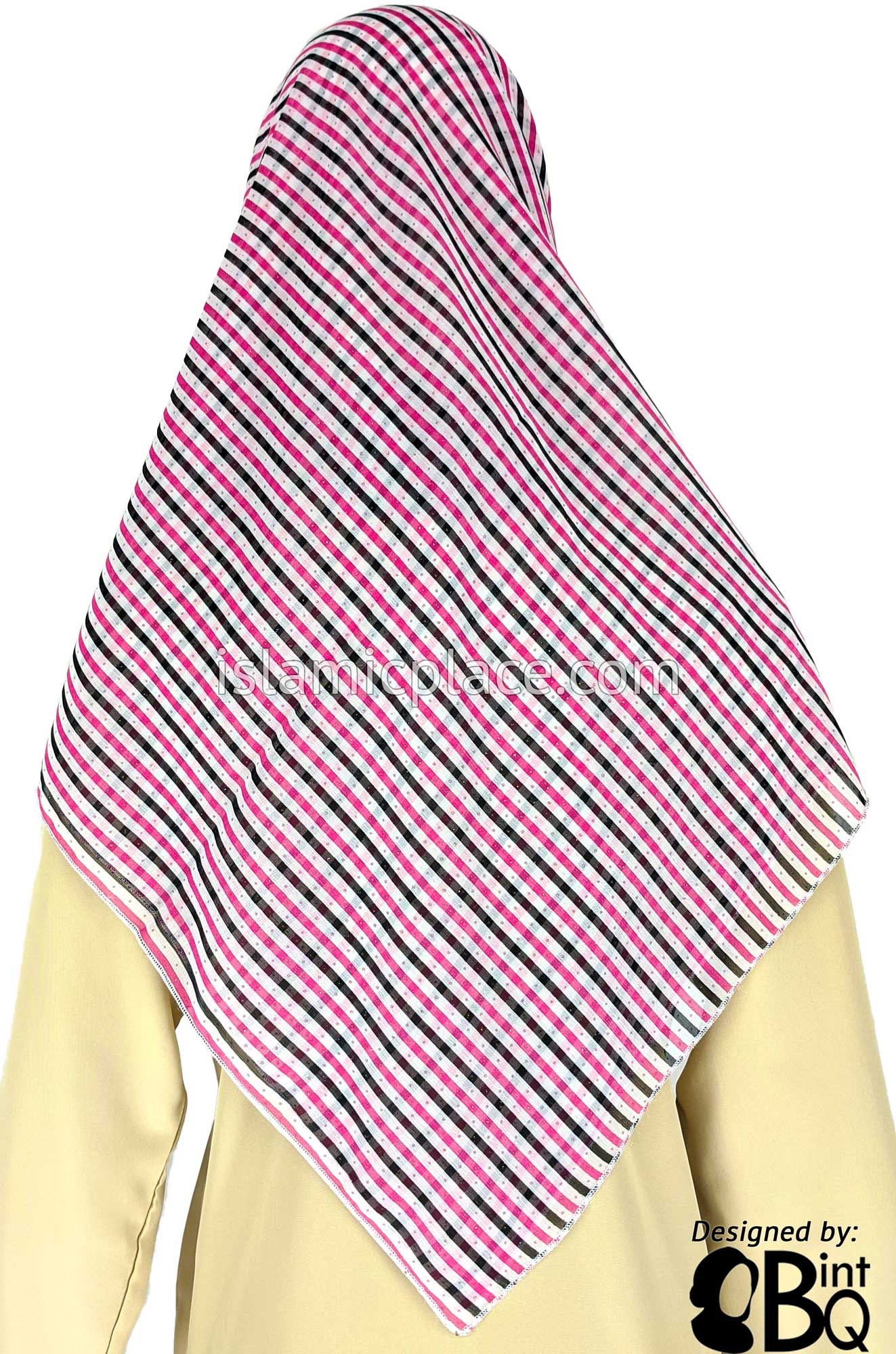 Pink, White and Black Stripes with Sparkle - 45" Square Printed Khimar