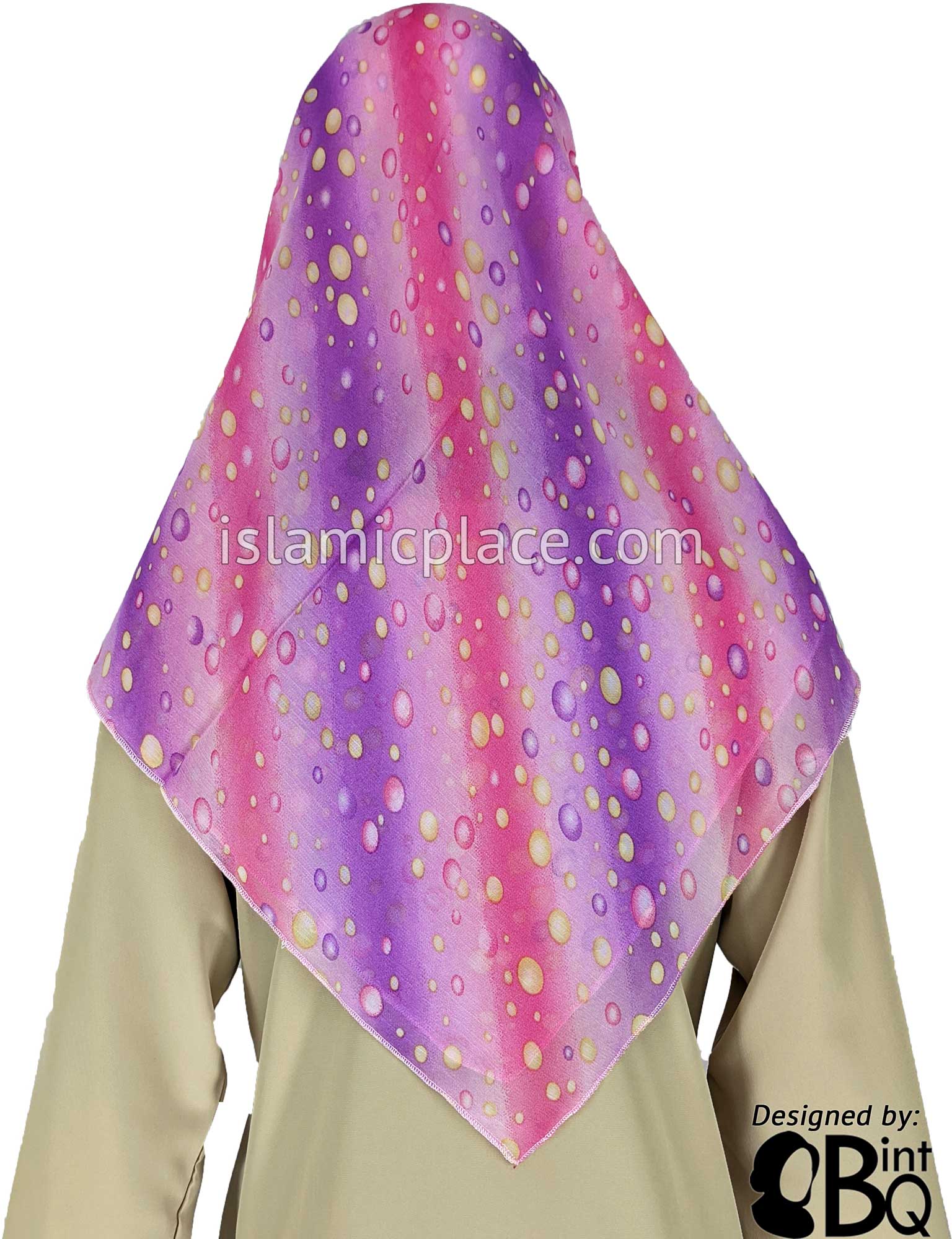 Pink, Purple, Lavender and Yellow Bubbles Through Stripes - 45" Square Printed Khimar