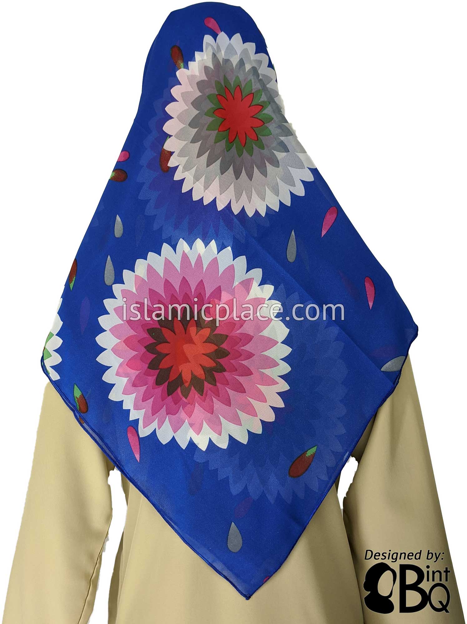 Enlarged Flowers and Petals on Blue Sky - 45" Square Printed Khimar