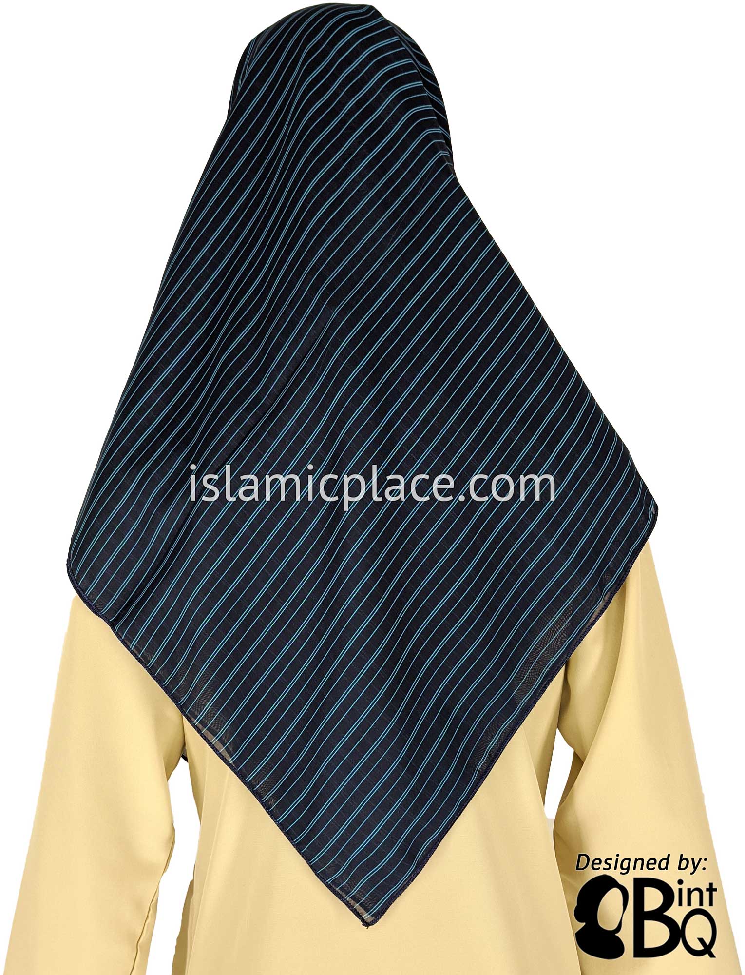 Turquoise Pinstripe on Navy Blue - 45" Square Printed Khimar