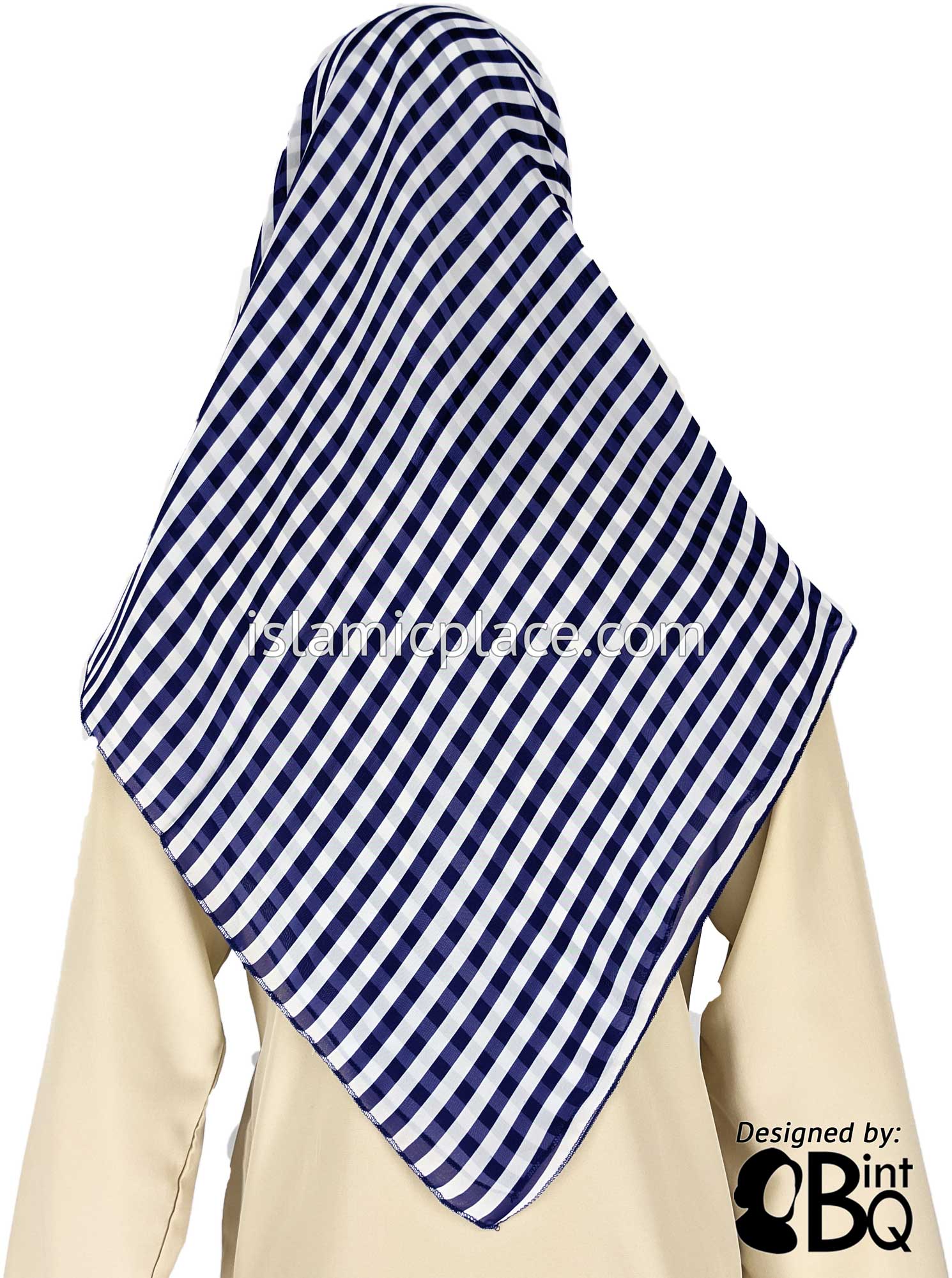 Navy Blue and White Strips - 45" Square Printed Khimar