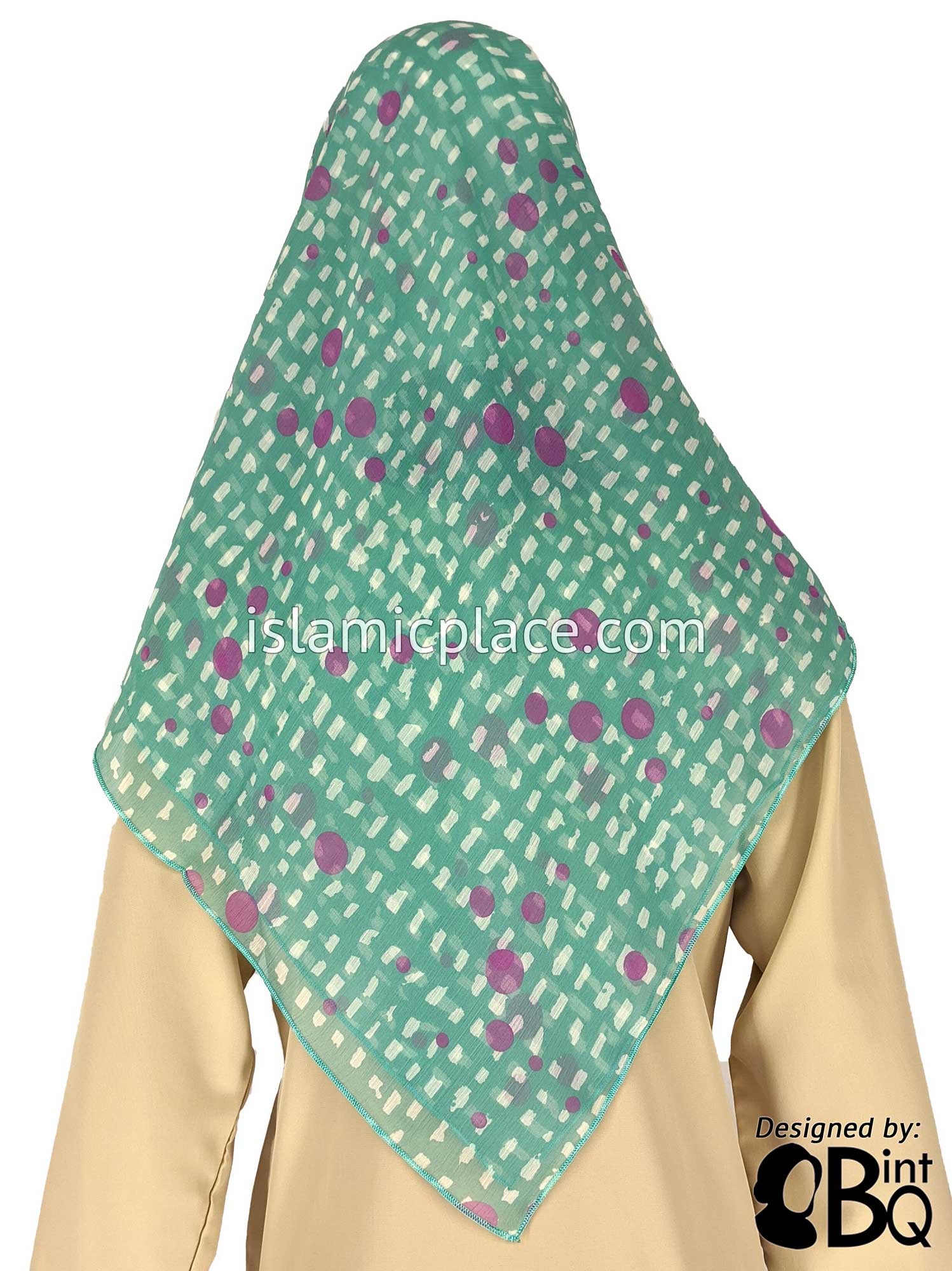 Magenta Spots on Cream and Light Green - 45" Square Printed Khimar