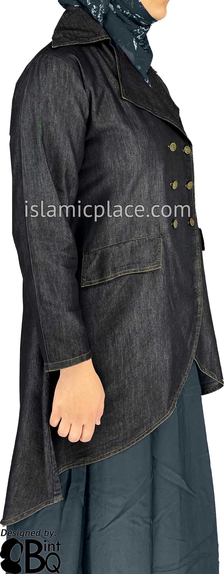 Black Denim - Qadira Designer Coat by BintQ - BQ151