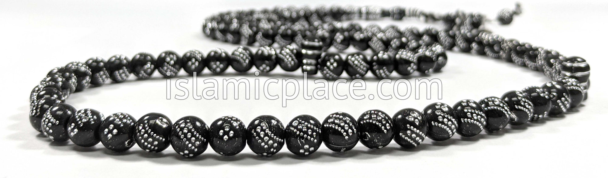 Black - Dots Along a Path Design Tasbih Prayer Beads