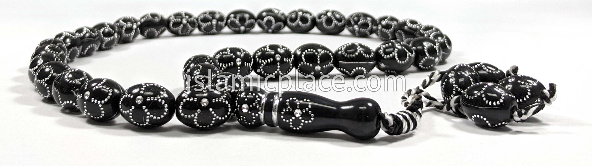 Black - Five Petals Design Tasbih with 33 Prayer Beads