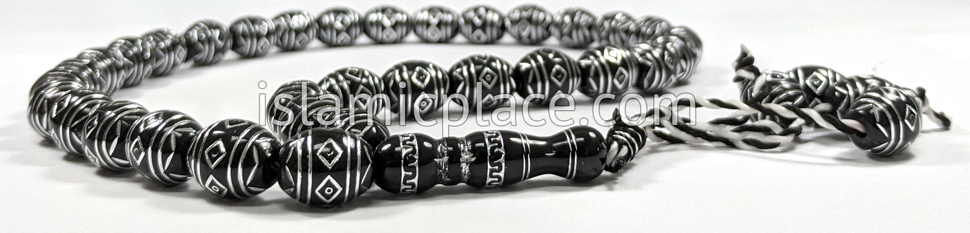 Black - Diamonds in a Row Design Tasbih with 33 Prayer Beads