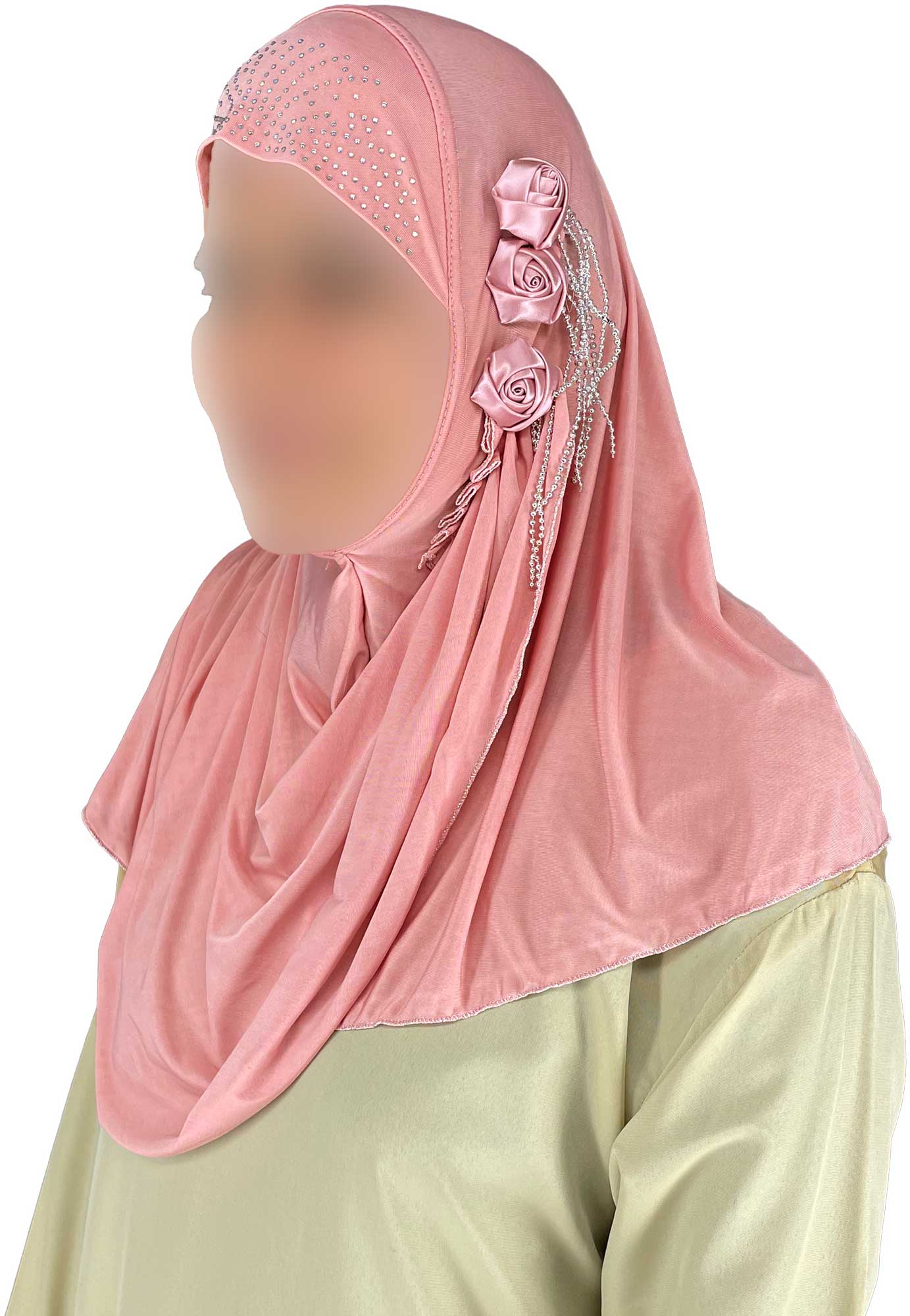 Rose Gold - Roses in a Row Teen to Adult (Large) Hijab Al-Amira (1-piece style) - Design 11