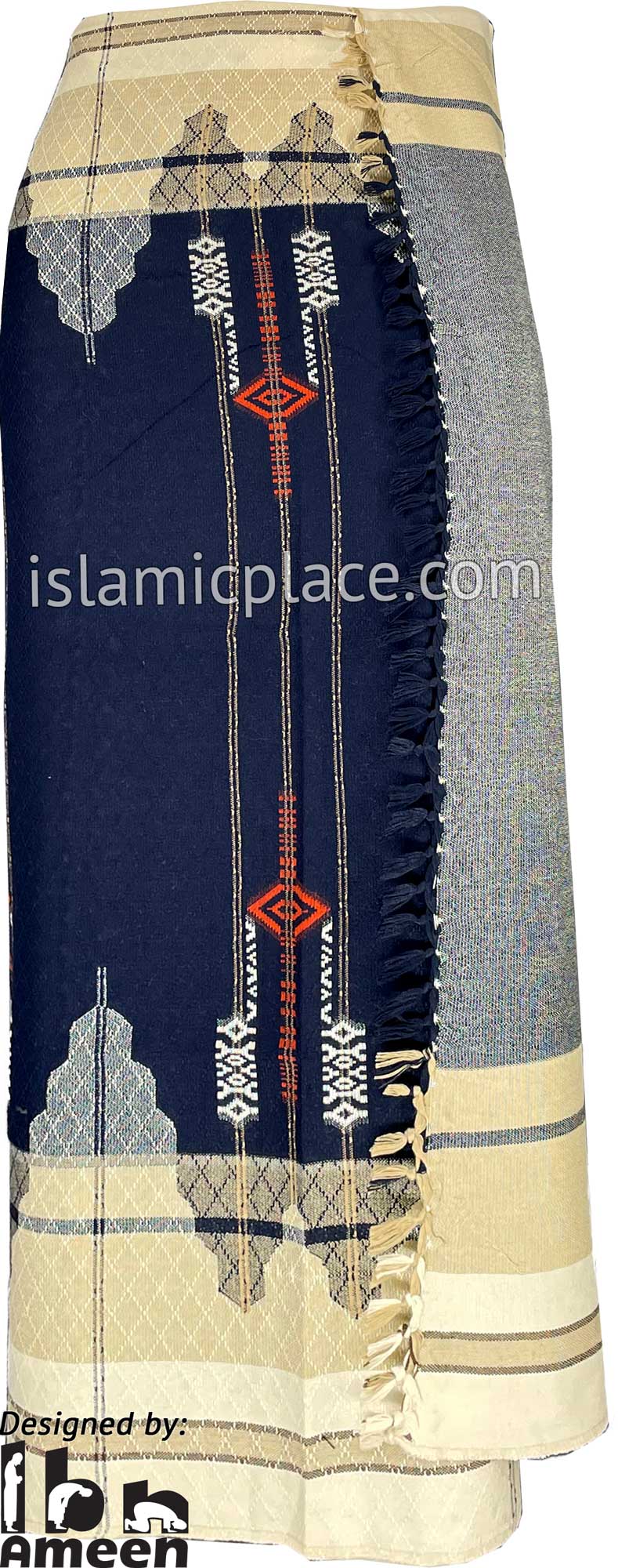 Navy Blue and Cream - Mujahid Design Men Yemeni Lungi Izzar