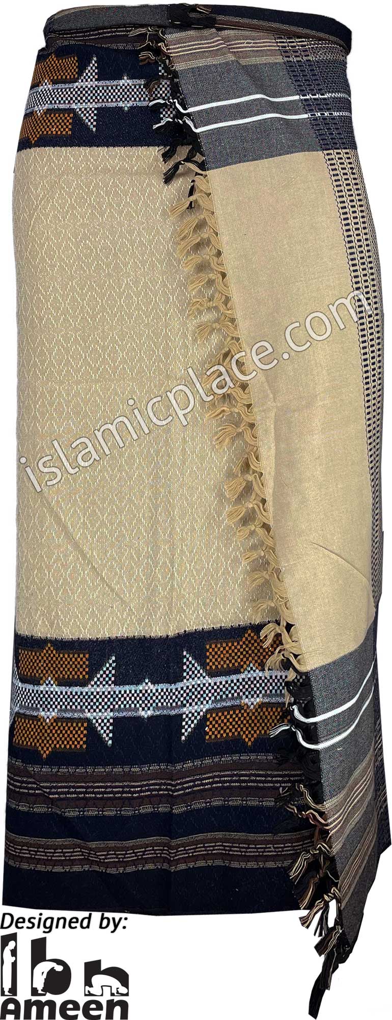 Sandstone with Navy Blue and Black - Abu Bakr Design Men Yemeni Lungi Izzar